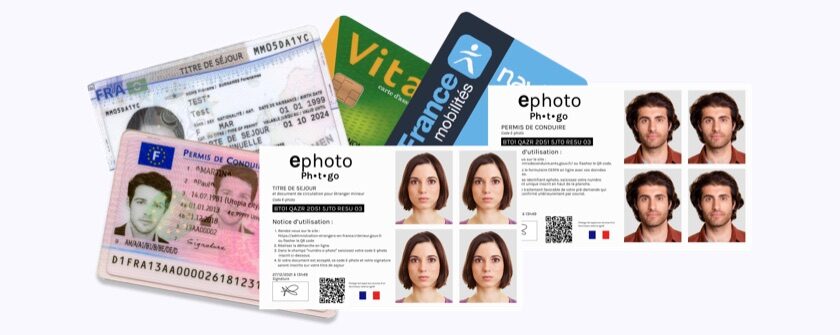 Planches de photos et e-photos d'identité conformes : permis de conduire, titre de séjour, carte Vitale et carte France Mobilités